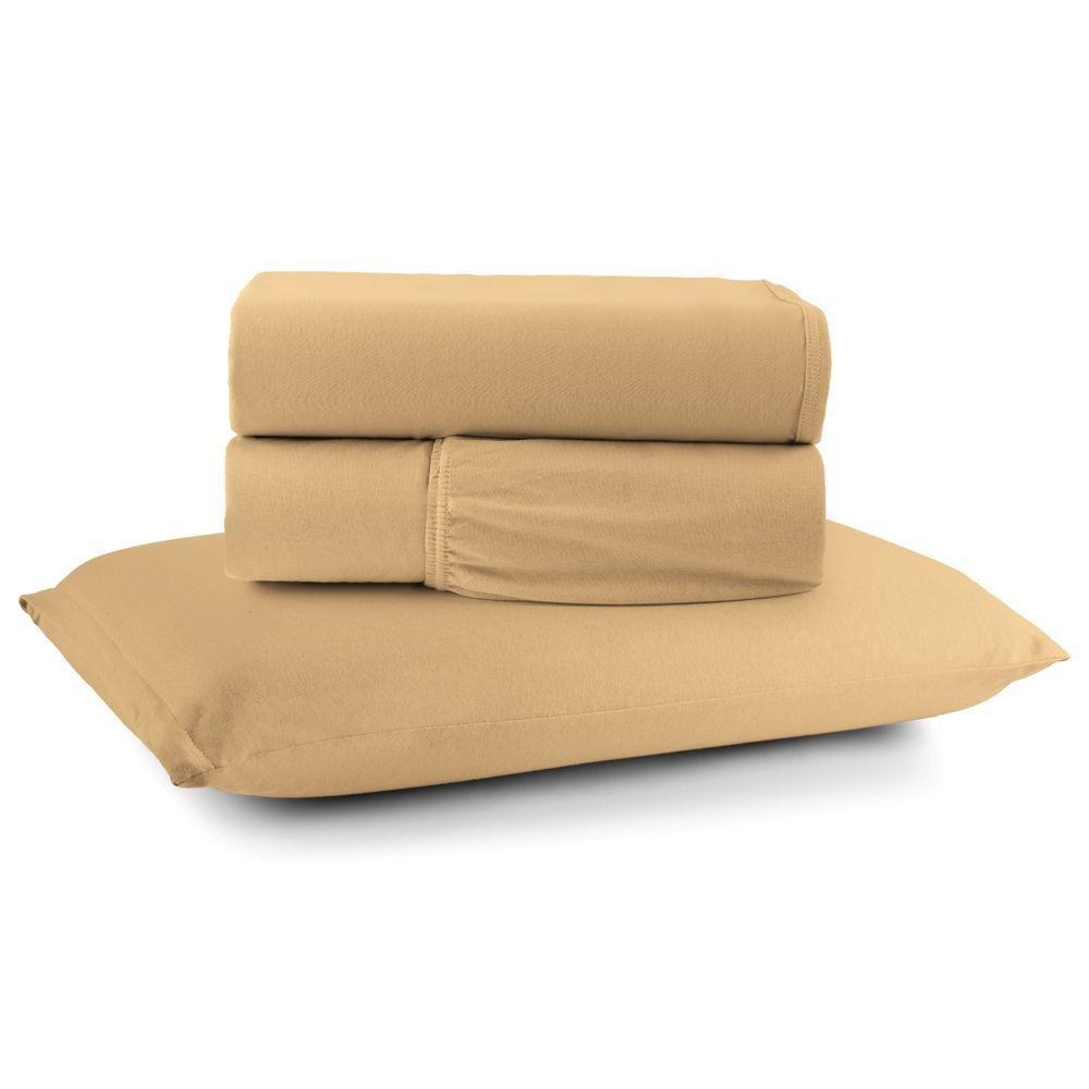 Jogo De Lençol Minimal Solteiro 3 Peças Malha 100% Algodão Liso Mostarda - 1