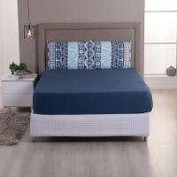 Jogo De Lençol Luar Queen 3 Peças Malha 100% Algodão Estampado Azul Marinho Geométrico - 3