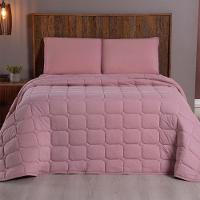 Kit Cobre Leito Colcha Minimal Casal 3 Peças Malha 100% Algodão Rose - 1