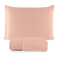 Jogo De Lençol Minimal Solteiro 2 Peças Malha 100% Algodão Liso Salmão - 1