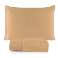 Jogo De Lençol Minimal Solteiro 2 Peças Malha 100% Algodão Liso Mostarda - 1