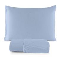Jogo De Lençol Minimal Solteiro 2 Peças Malha 100% Algodão Liso Azul - 1