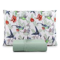 Jogo De Lençol Luar Solteiro 2 Peças Malha 100% Algodão Estampado Verde Birds - 1