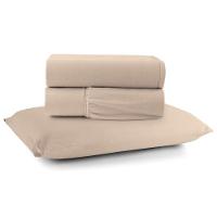 Jogo De Lençol Minimal Solteiro 3 Peças Malha 100% Algodão Liso Bege - 1