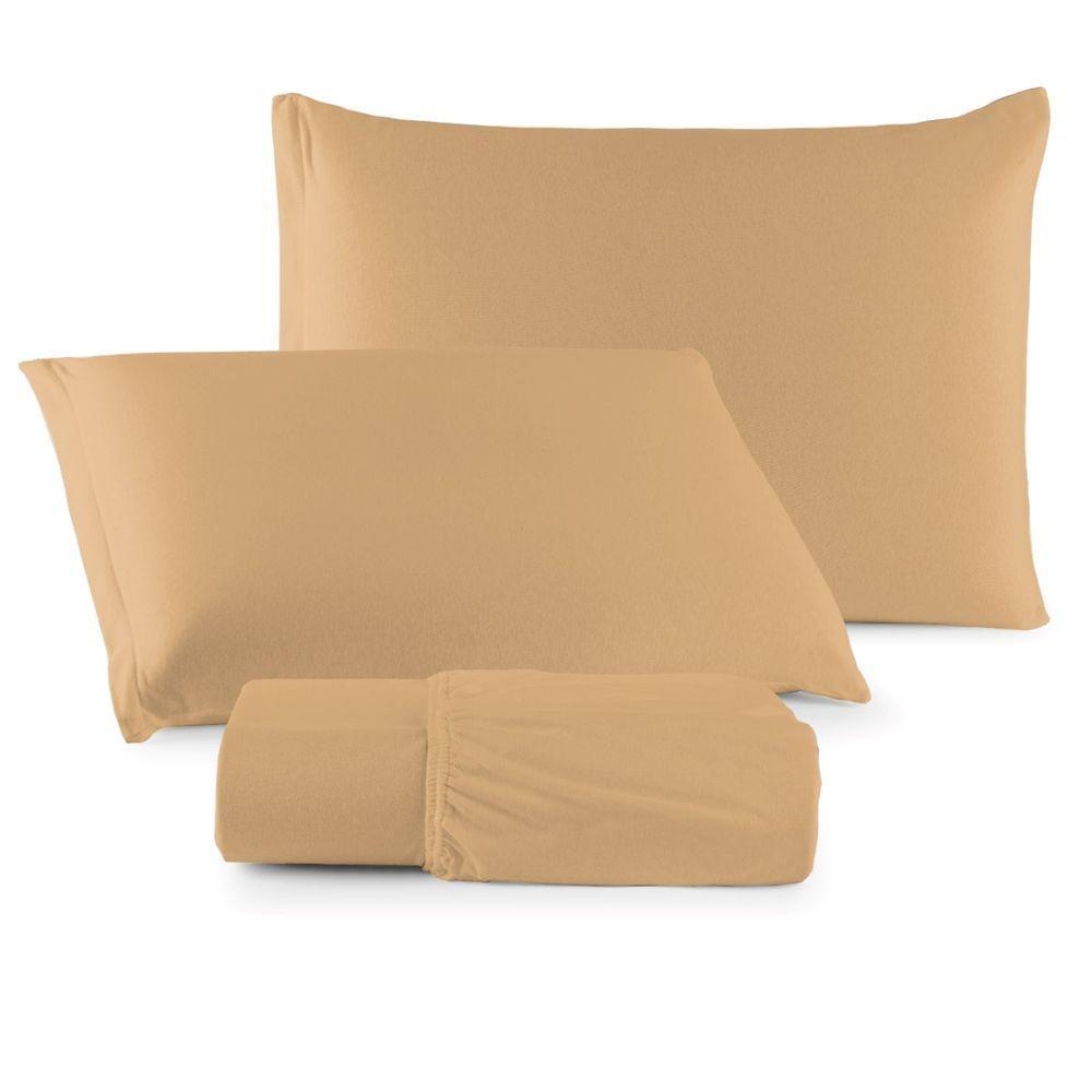 Jogo De Lençol Minimal Queen 3 Peças Malha 100% Algodão Liso Mostarda - 1