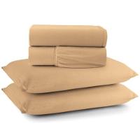 Jogo De Lençol Minimal Queen 4 Peças Malha 100% Algodão Liso Mostarda - 1