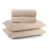 Jogo De Lençol Minimal Casal 4 Peças Malha 100% Algodão Liso Bege - 1