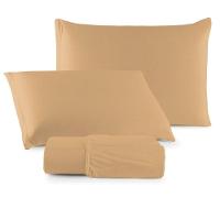 Jogo De Lençol Minimal Casal 3 Peças Malha 100% Algodão Liso Mostarda - 1