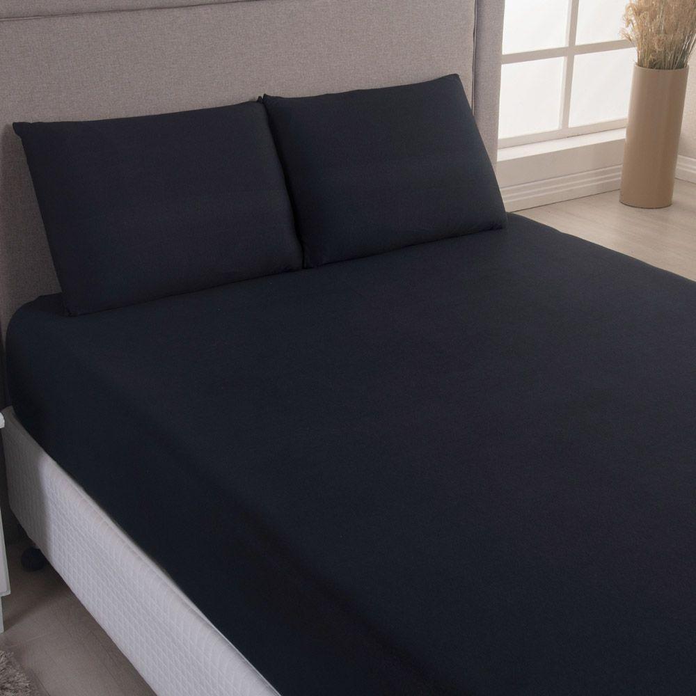 Jogo De Lençol Minimal Casal 3 Peças Malha 100% Algodão Liso Preto - 2