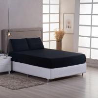 Jogo De Lençol Minimal Casal 3 Peças Malha 100% Algodão Liso Preto - 3