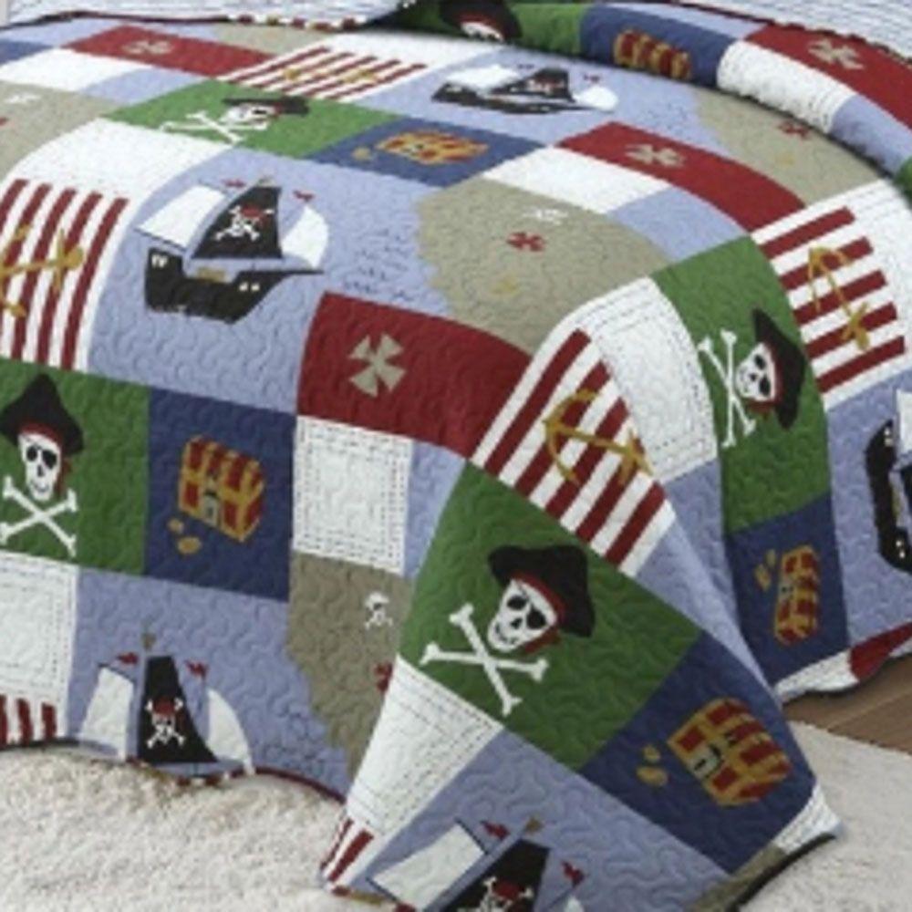 Kit Cobre Leito Colcha Magic Solteiro Infantil 2 Peças Microfibra 180 Fios Pirata Patchwork 100% Poliéster - 2