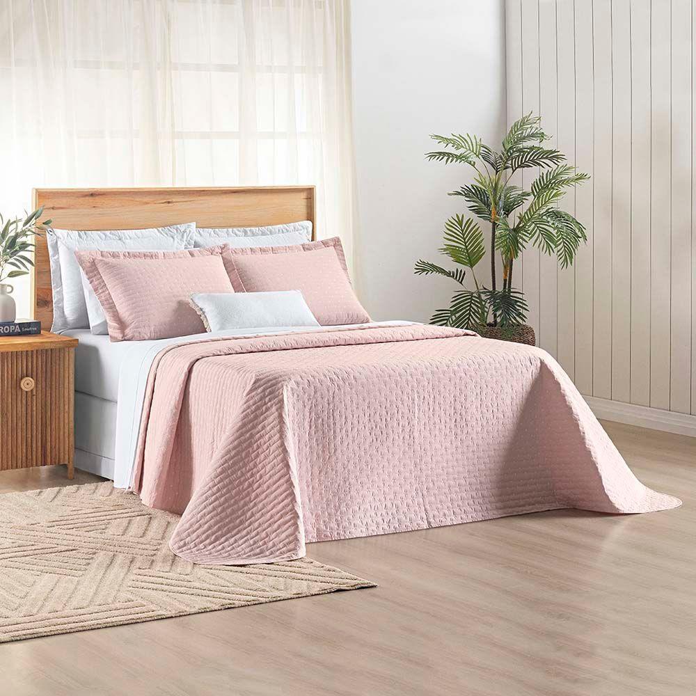 Kit Cobre Leito Colcha Quality King 3 Peças Percale 200 Fios Bordado Rosa 100% Poliéster - 4