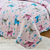 Kit Cobre Leito Colcha Magic Solteiro Infantil 2 Peças Microfibra 180 Fios Lhama Rosa 100% Poliéster - 2