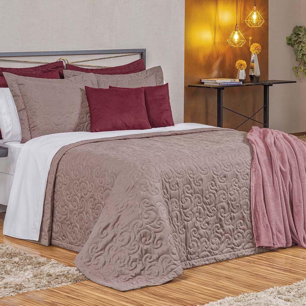 Kit Cobre Leito Colcha Mabelle King 3 Peças 400 Fios Bordado Rose 100% Poliéster - 1