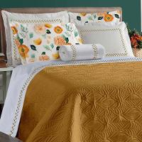 Kit Cobre Leito Tropical Casal King 4 Peças Dupla Face Percal 200 Fios Peletizado Mostarda 100% Poliéster - 3