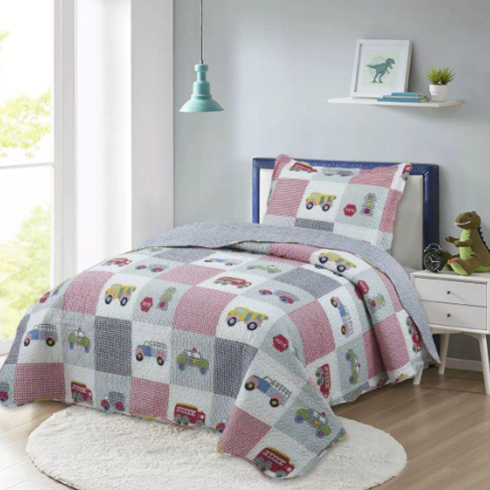 Kit Cobre Leito Colcha Magic Solteiro Infantil 2 Peças Microfibra 180 Fios Carros Patchwork 100% Poliéster - 1