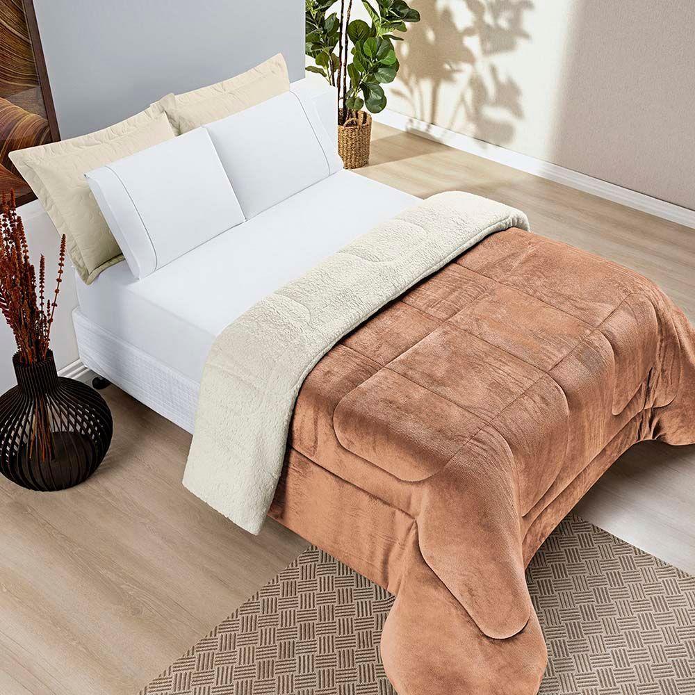 Coberdrom Diamond Casal King Sherpa Com Manta Flannel 01 Peça Caramelo Apricot 100% Poliéster - 2