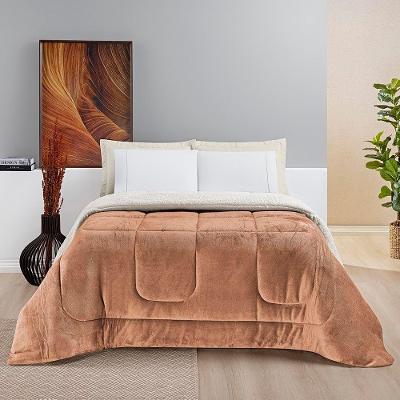Coberdrom Diamond Casal King Sherpa Com Manta Flannel 01 Peça Caramelo Apricot 100% Poliéster