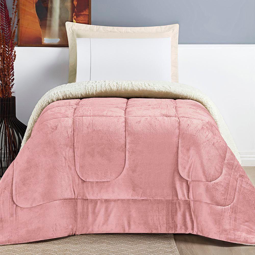 Coberdrom Diamond Solteiro Sherpa Com Manta Flannel 01 Peça Rosa 100% Poliéster - 2