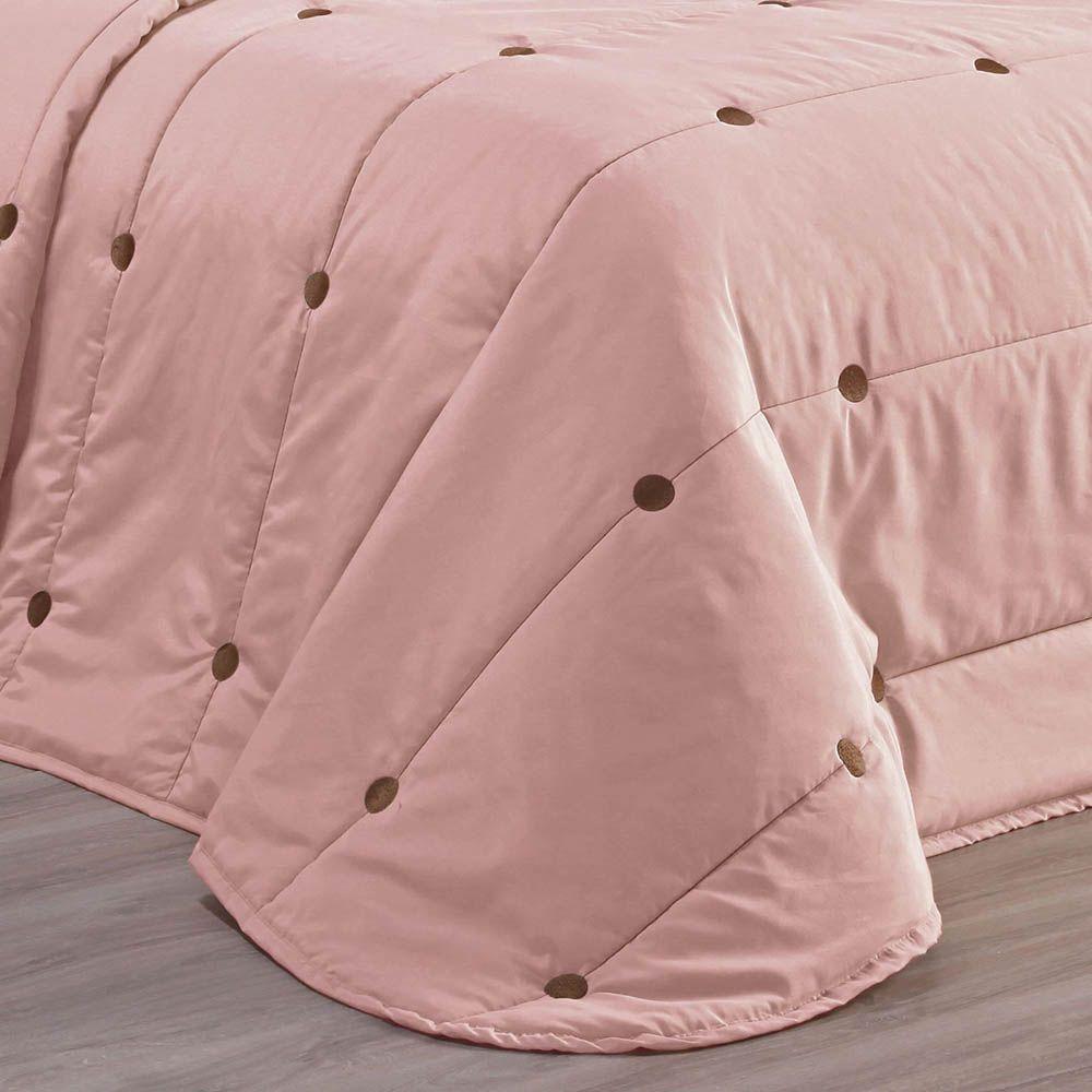 Kit Cobre Leito Colcha Splendore King 07 Peças Bordado Botão 200 Fios Rose 100% Poliéster - 3