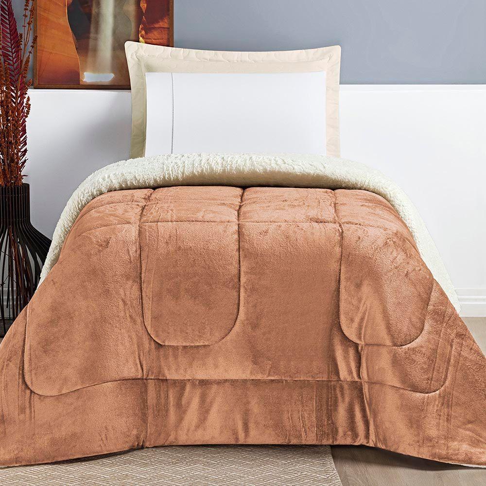 Coberdrom Diamond Solteiro Sherpa Com Manta Flannel 01 Peça Caramelo Apricot 100% Poliéster - 2