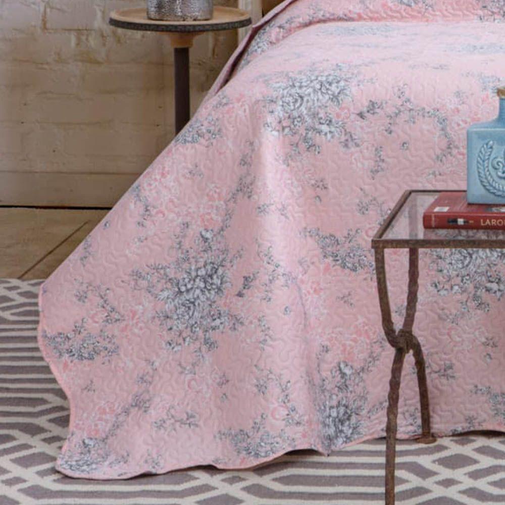Kit Cobre Leito Colcha Daily Queen 3 Peças Dupla Face Estampado Floral Floral 3 Rosa 100% Poliéster - 3