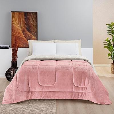 Coberdrom Diamond Casal King Sherpa Com Manta Flannel 01 Peça Rosa 100% Poliéster