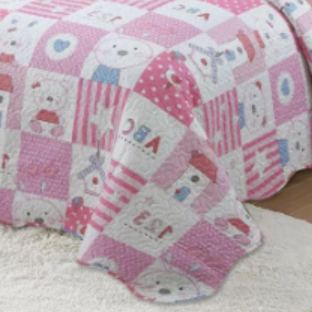 Kit Cobre Leito Colcha Magic Solteiro Infantil 2 Peças Microfibra 180 Fios Coelho Rosa 100% Poliéster - 2