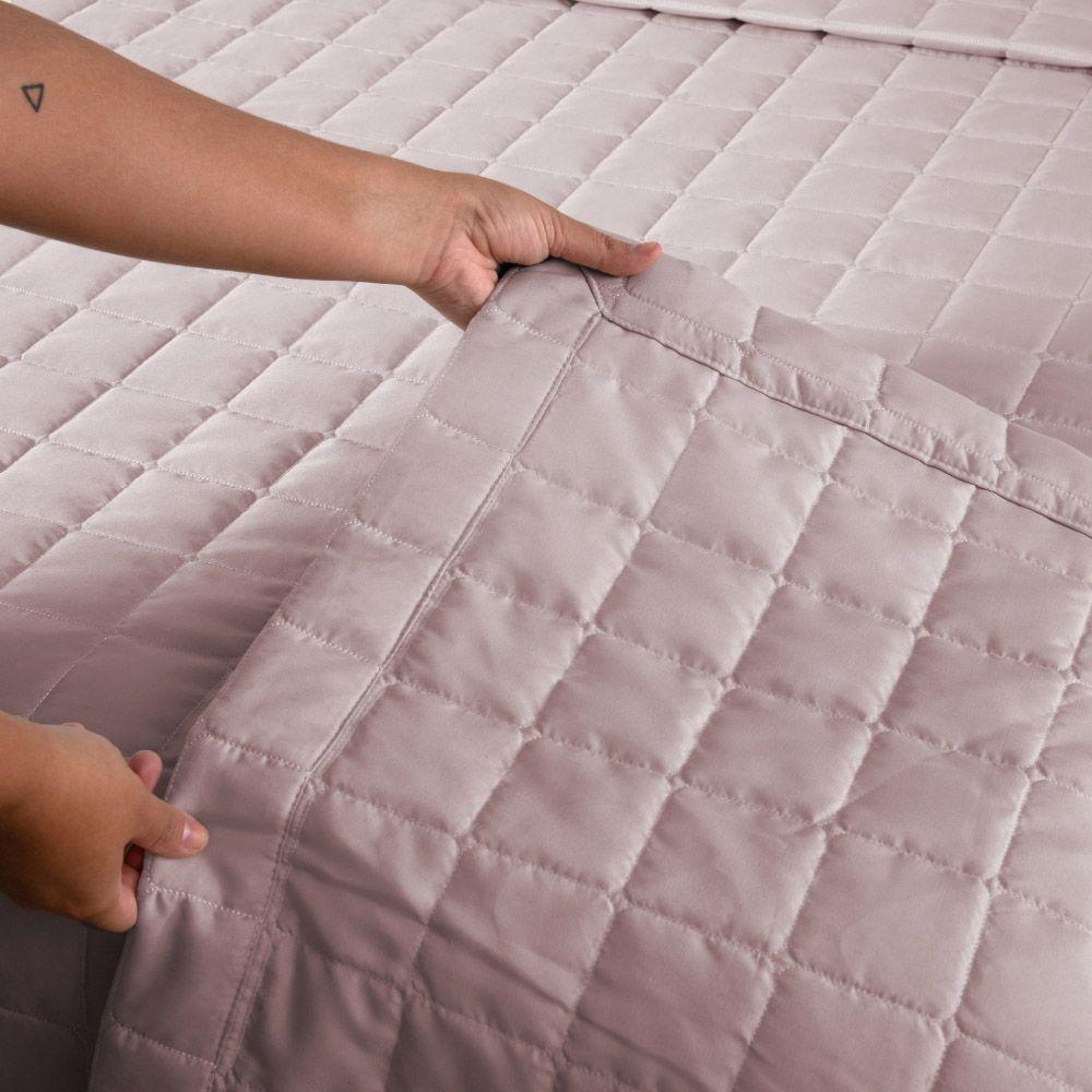 Kit Cobre Leito Colcha Dual Casal 3 Peças Matelado Dupla Face Liso Rose 100% Poliéster - 3