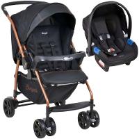 Travel System Burigotto Carrinho De Bebê Com Bebê Conforto Rio K + Touring Preto Com Cobre - 1