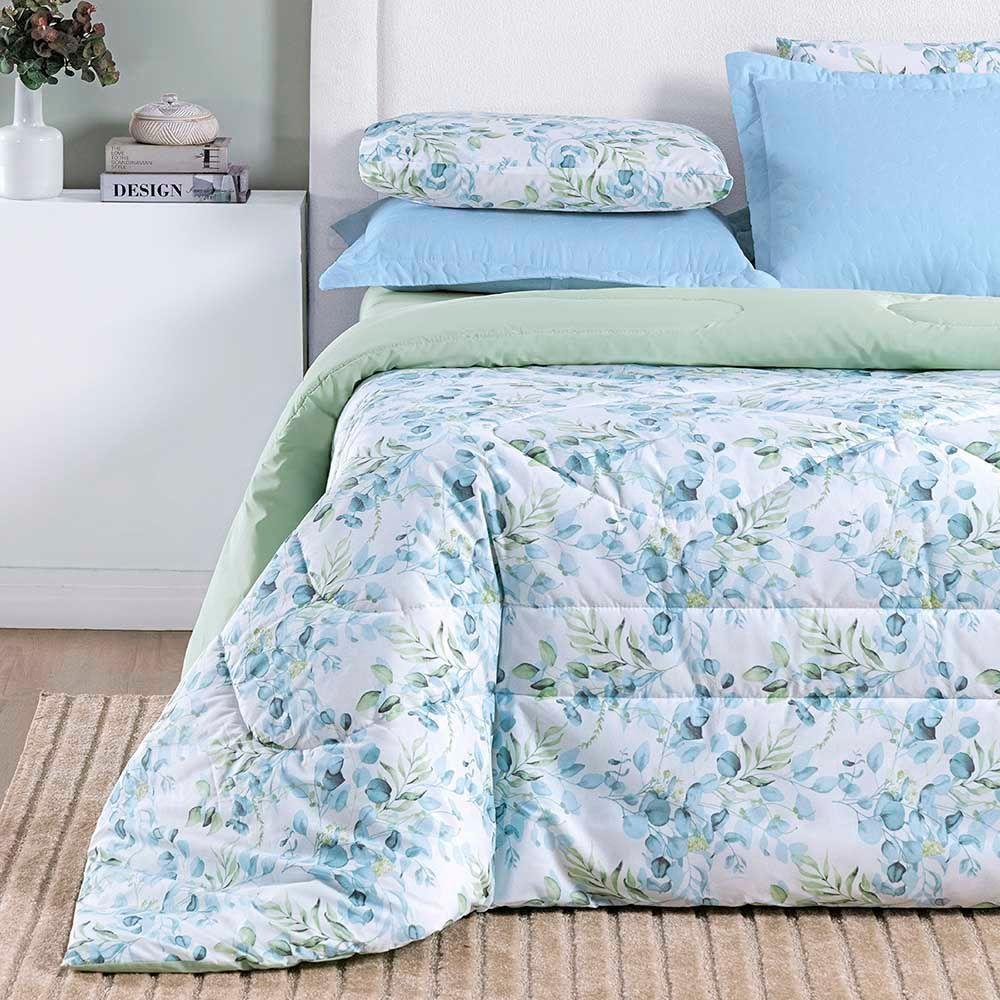 Edredom Maggy Dupla Face Queen 1 Peça Percale 200 Fios Estampado Forest Verde Floral 80% Algodão - 20% Poliéster - 3