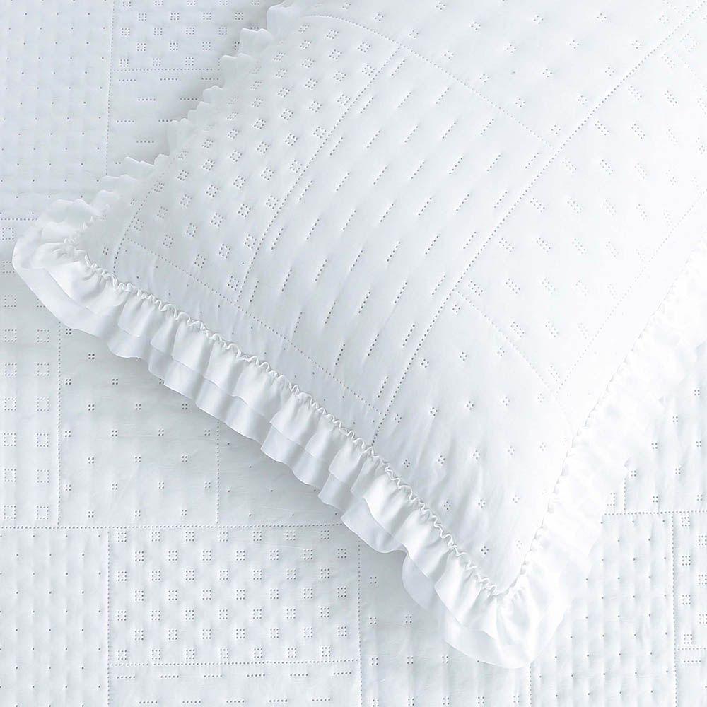 Kit Cobre Leito Colcha Allegra King 3 Peças Percal 300 Fios C- Babado Branco 100% Poliéster - 3