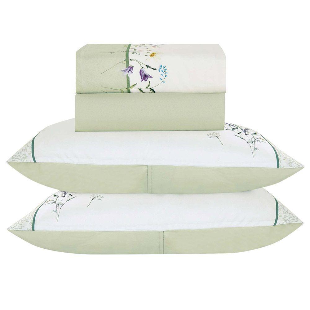Jogo De Lençol Summer Queen 4 Peças Micropercal 300 Fios Estampado Floral Verde Lavanda 100% Poliéster - 3