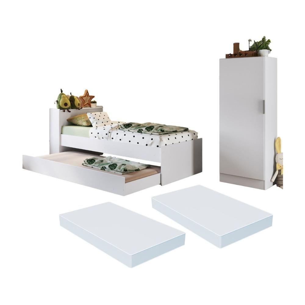 Bicama Com Colchões Inclusos Baú Embutido E Sapateira Multimóveis Mp4363 Branco - 2