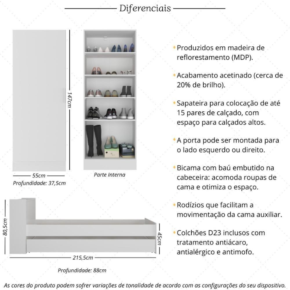 Bicama Com Colchões Inclusos Baú Embutido E Sapateira Multimóveis Mp4363 Branco - 6
