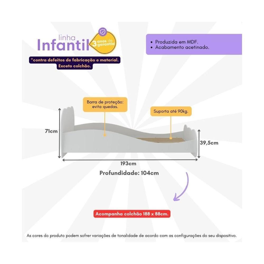 Cama De Solteiro 100% Mdf Com Colchão Incluso Multimóveis Mp4352 Branco - 5