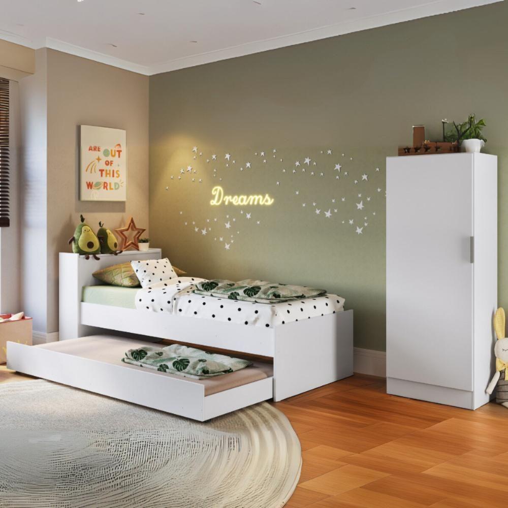 Bicama Para Colchão 78x188cm Com Baú Embutido E Sapateira Multimóveis Mp4362 Branco - 1