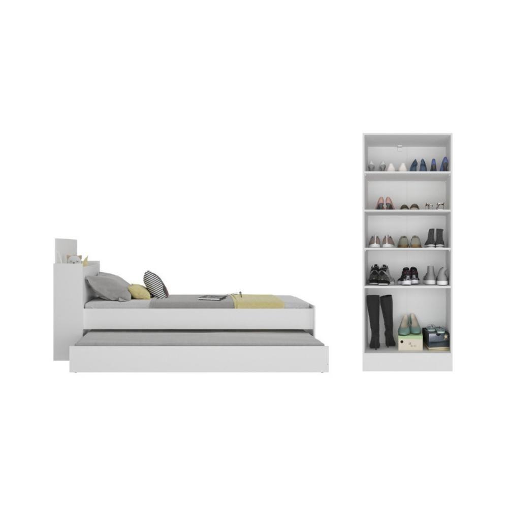 Bicama Para Colchão 78x188cm Com Baú Embutido E Sapateira Multimóveis Mp4362 Branco - 4