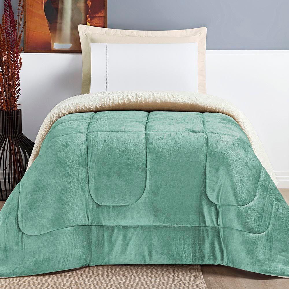 Coberdrom Diamond Solteiro Sherpa Com Manta Flannel 01 Peça Verde Alecrim 100% Poliéster - 2