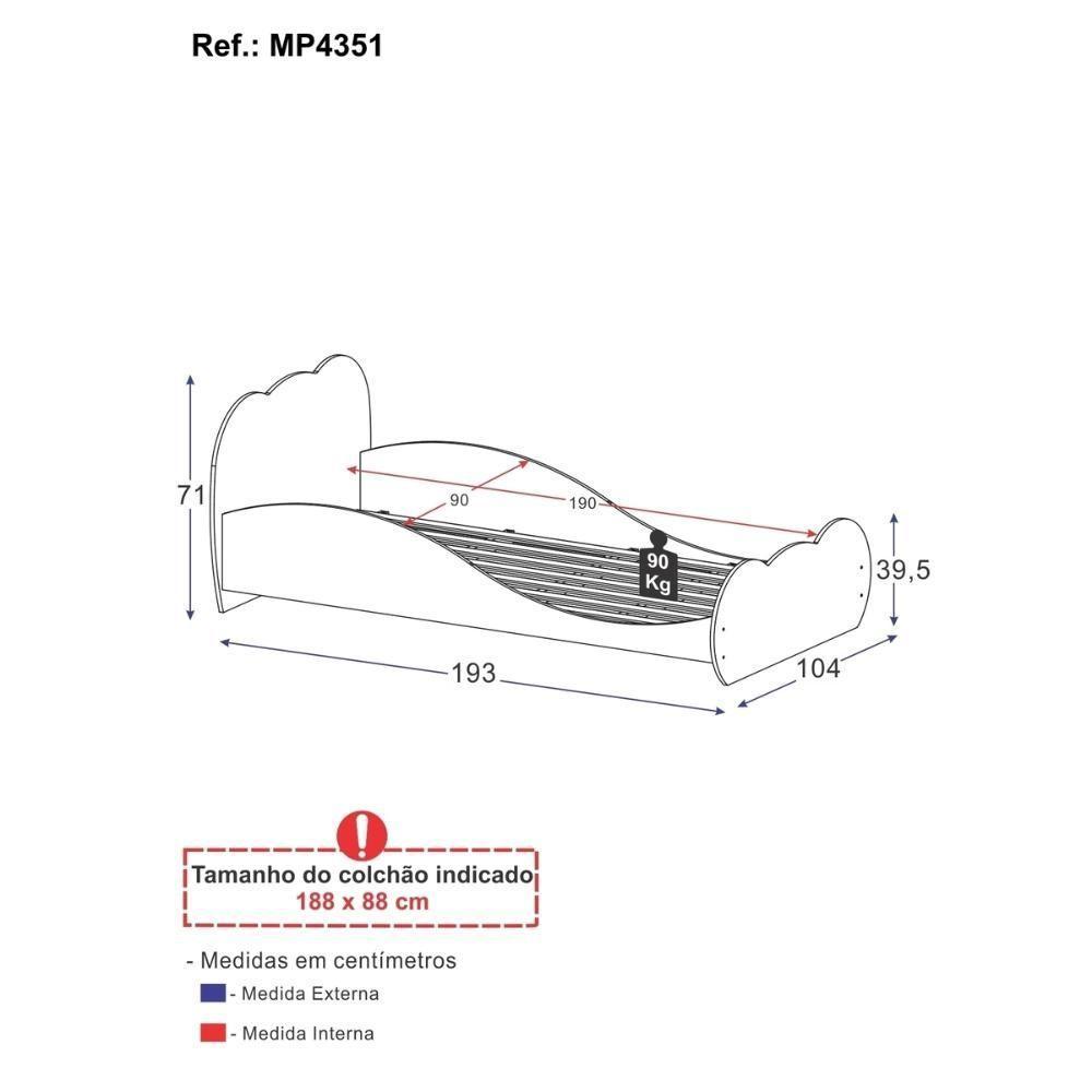 Cama De Solteiro Para Colchão 88x188cm 100% Mdf Multimóveis Mp4351 Branco - 6