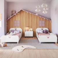 Kit 2 Camas Solteiro Para Colchão 88x188cm Com Mesa De Cabeceira 2 Portas Multimóveis Mp4374 Branco - 1