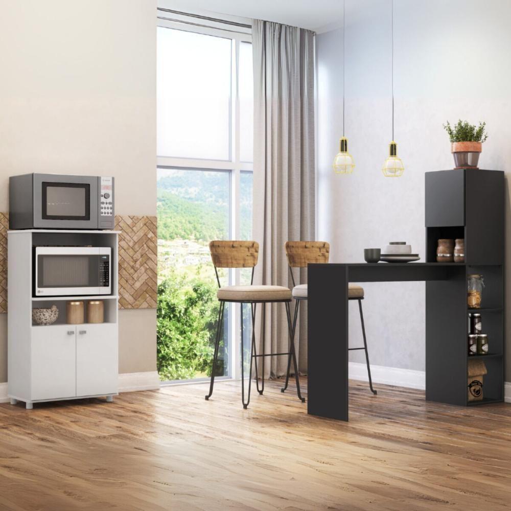 Balcão Para Forno E Micro-ondas 2 Portas E Bancada Com Armário Multimóveis Mp2253 Branco/preto - 1