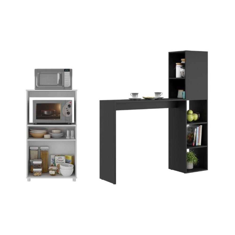 Balcão Para Forno E Micro-ondas 2 Portas E Bancada Com Armário Multimóveis Mp2253 Branco/preto - 3