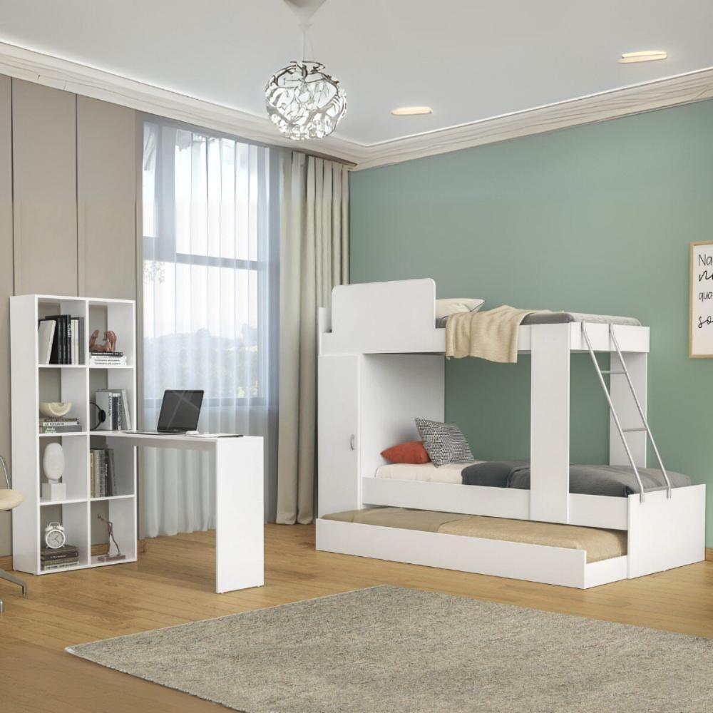 Treliche Para Colchão 78x188cm Com 1 Porta E Escrivaninha Multimóveis Mp4364 Branco - 1