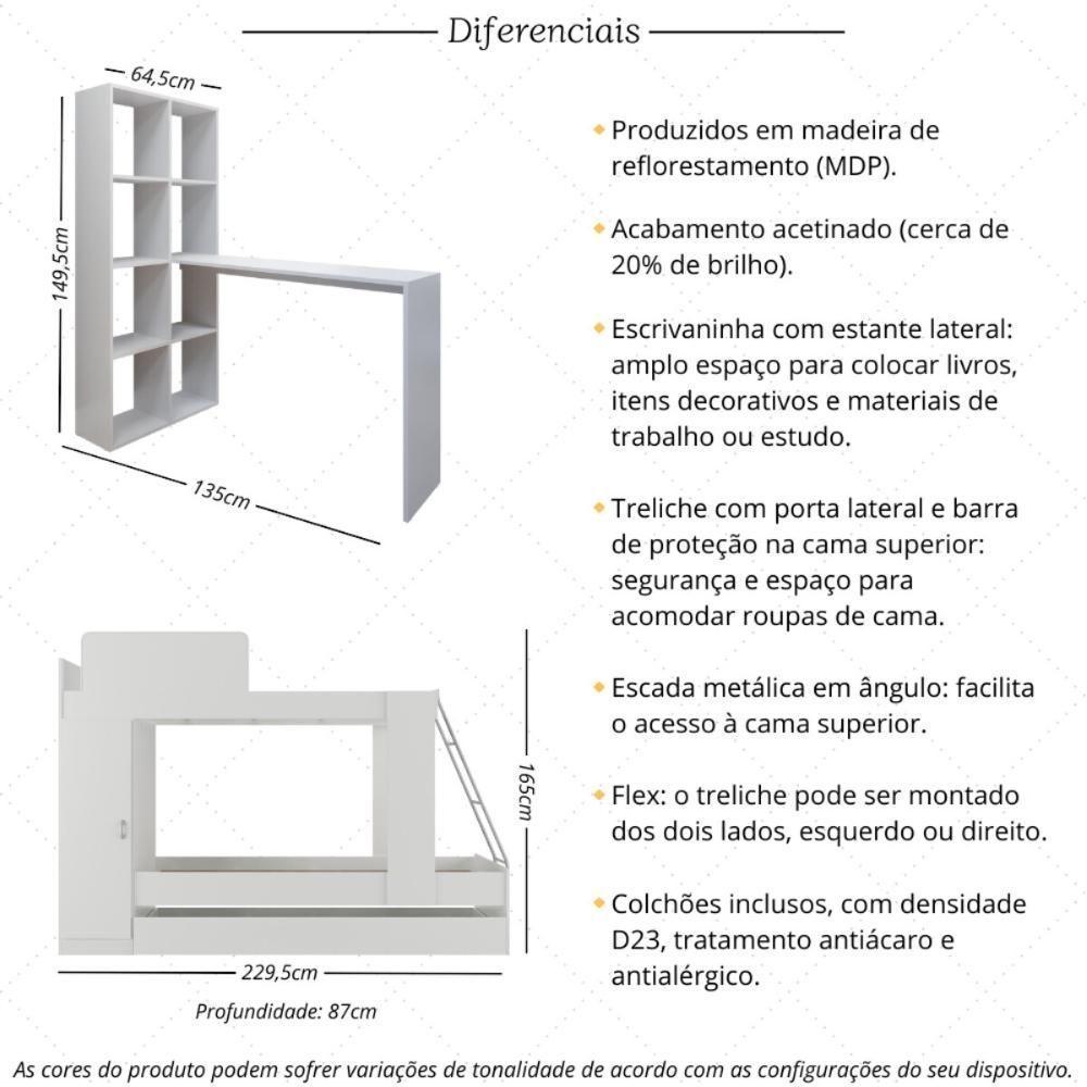 Treliche Com Colchões Inclusos 1 Porta E Escrivaninha Multimóveis Mp4365 Branco - 6
