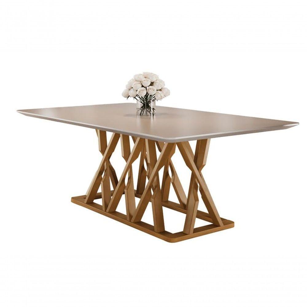 Mesa De Jantar Moderna Madeira Maciça Com Vidro 1,60x0,90m Quartzo - 1