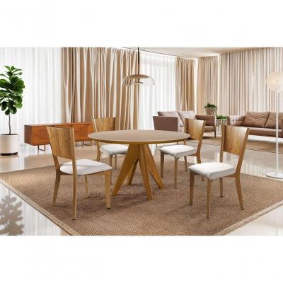 Sala De Jantar Redonda Com Vidro Madeira Maciça 4 Cadeiras 1,20m Ametista - Harmonia Salas