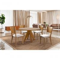 Sala De Jantar Redonda Com Vidro Madeira Maciça 4 Cadeiras 1,20m Ametista - Harmonia Salas - 1