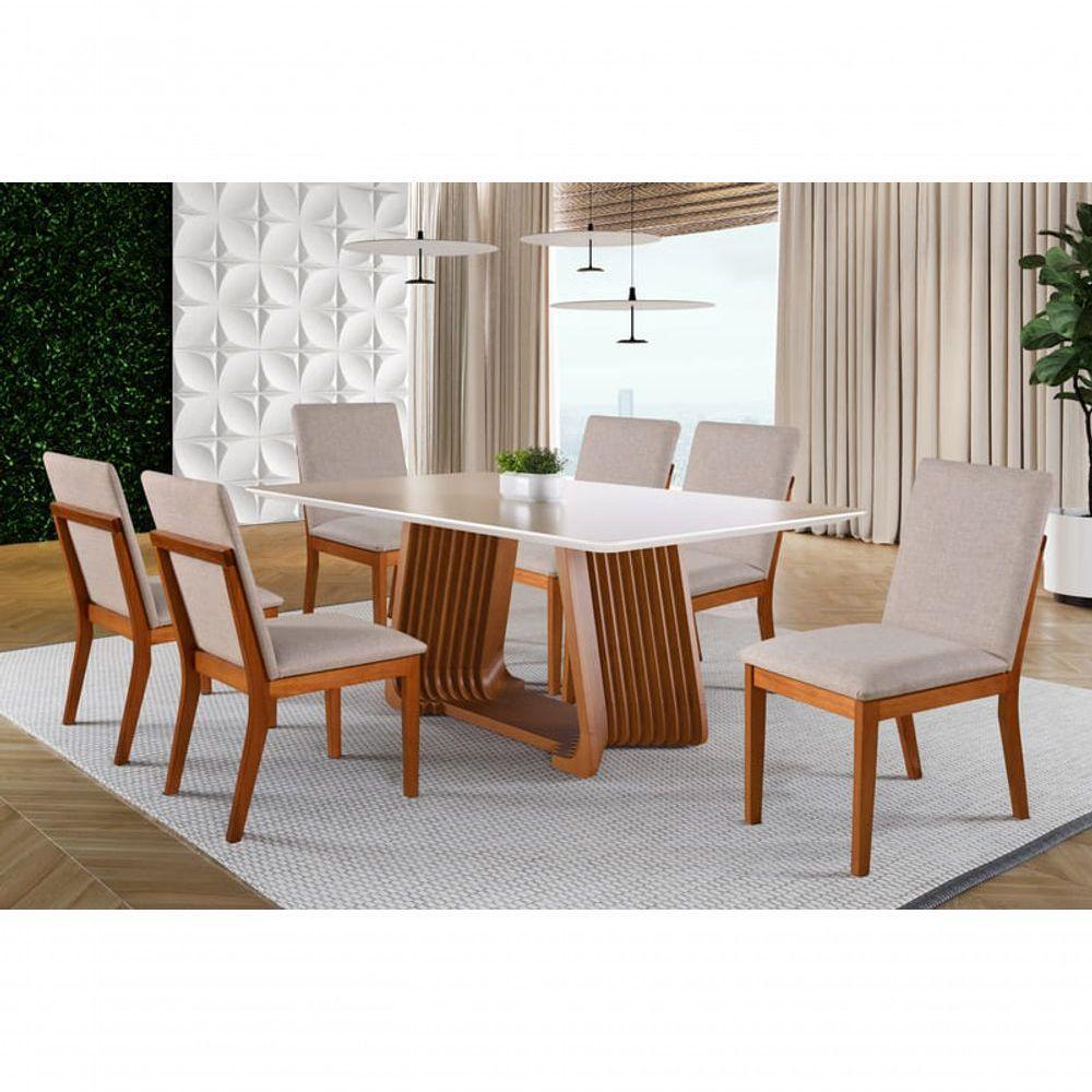 Sala De Jantar Com Vidro Madeira Maciça 6 Cadeiras 1,80x0,90m - Turmalina - Harmonia Salas - 1