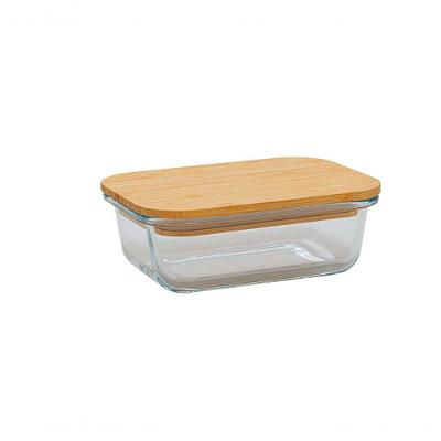 Pote Retangular Vidro Boro Com Tampa Bambu 370 Ml Mimo Style